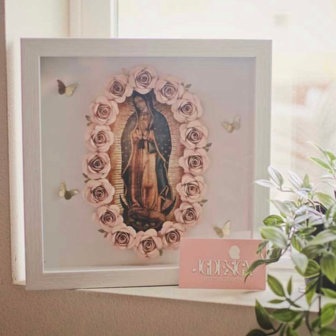 Virgen de Guadalupe Shadow Box Floral Frame